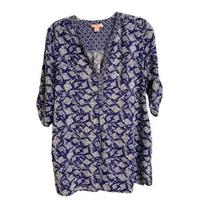 SAINT TROPEZ West Elegant Navy Blue Patterned top size medium